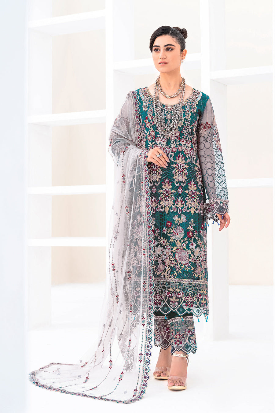 Ramsha Minhal Vol-08 Embroidered Net Unstitched 3Pc Suit M-810