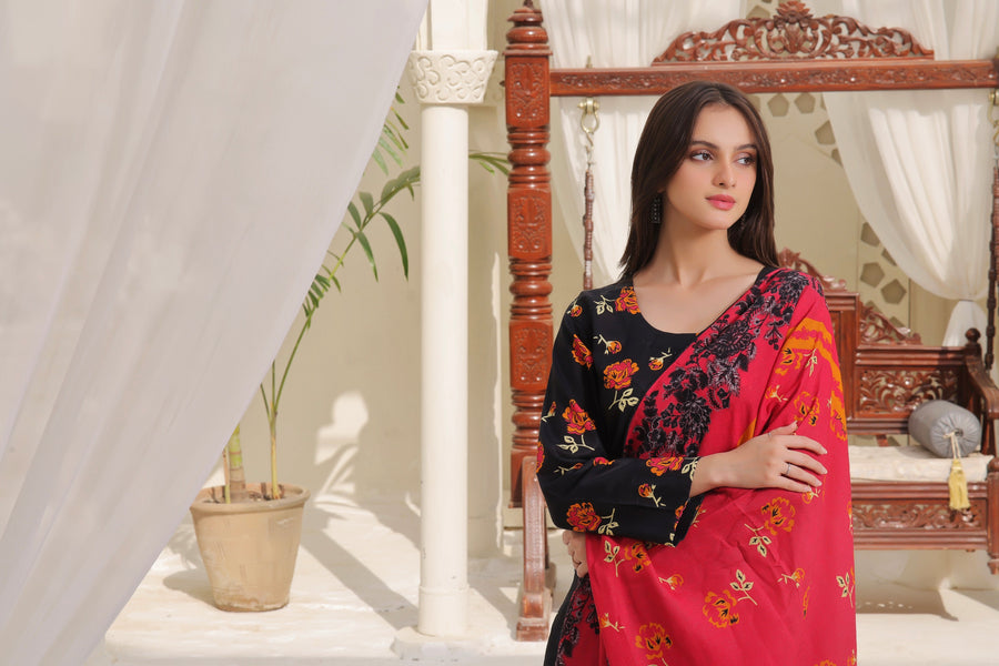 Feathers Digital Printed Dhanak Unstitched 3Pc Suit MAEVE-FT309