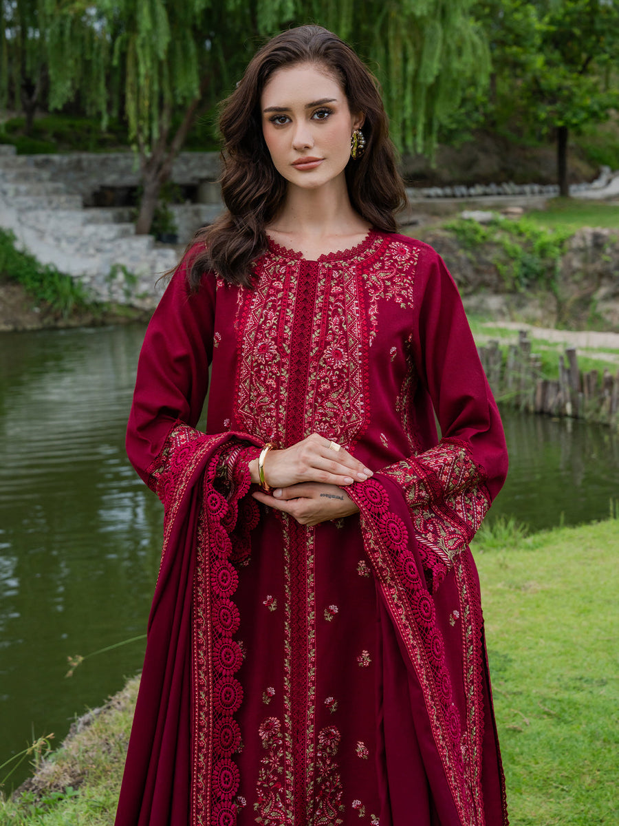 Faiza Faisal Hoor Embroidered Karandi Unstitched 3Pc Suit - MAHIRA