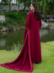 Faiza Faisal Hoor Embroidered Karandi Unstitched 3Pc Suit - MAHIRA
