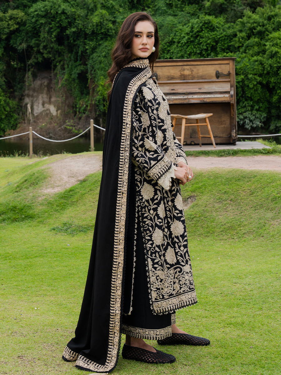 Faiza Faisal Hoor Embroidered Karandi Unstitched 3Pc Suit - MAHVEEN