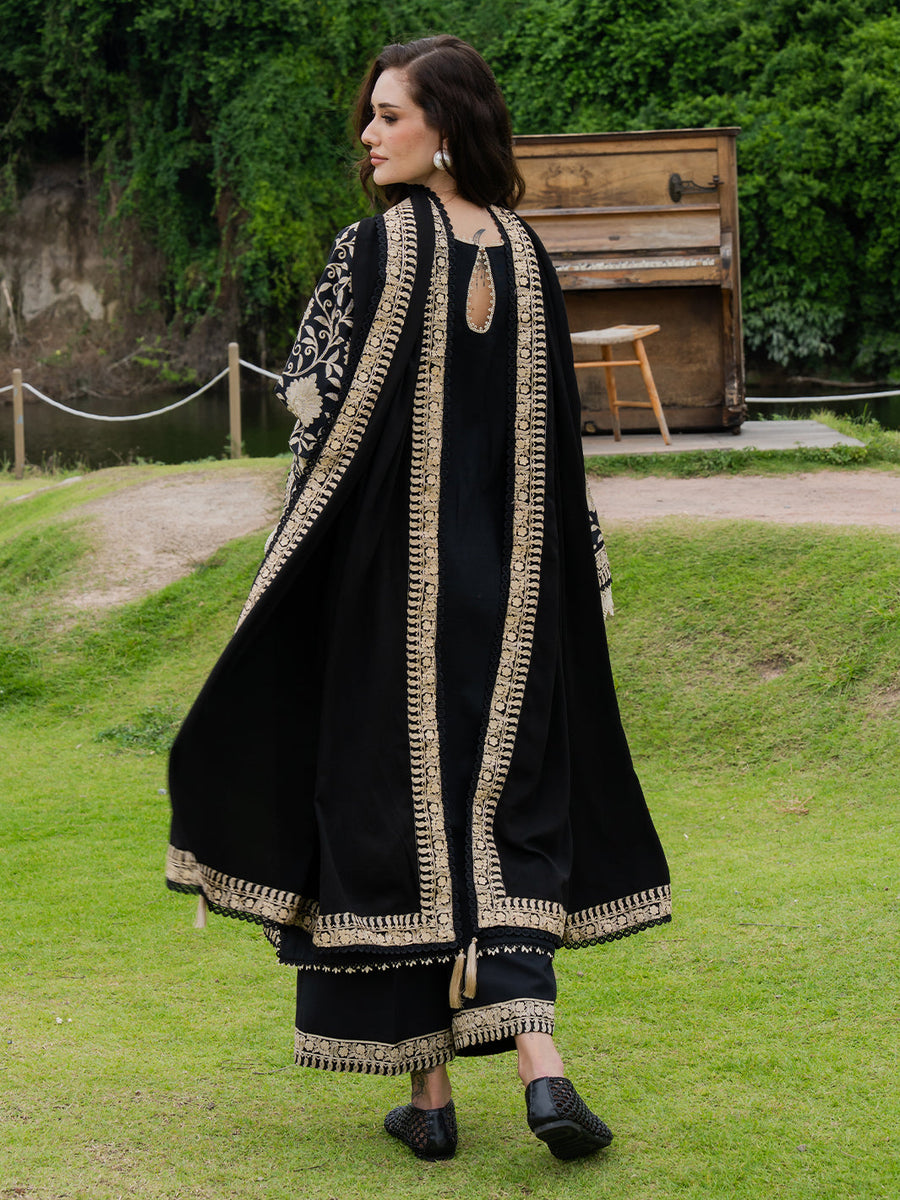 Faiza Faisal Hoor Embroidered Karandi Unstitched 3Pc Suit - MAHVEEN