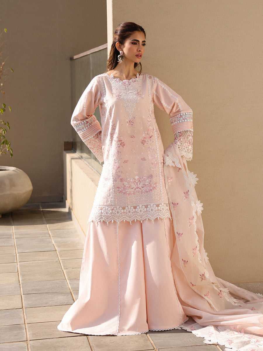 Faiza Faisal Marine Embroidered Luxury Lawn Unstitched 3Pc Suit - MARIA