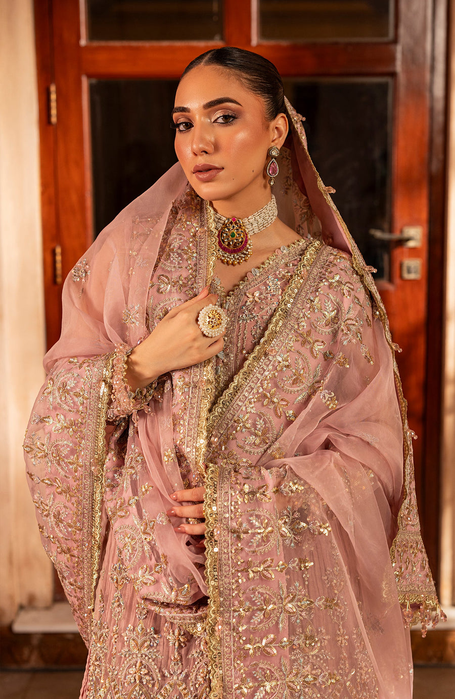 Aylin Wedding Formal Embroidered Organza Unstitched 3Pc Suit - MAUVE MIST