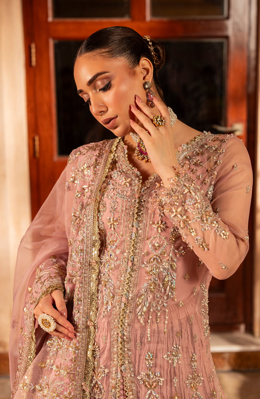 Aylin Wedding Formal Embroidered Organza Unstitched 3Pc Suit - MAUVE MIST