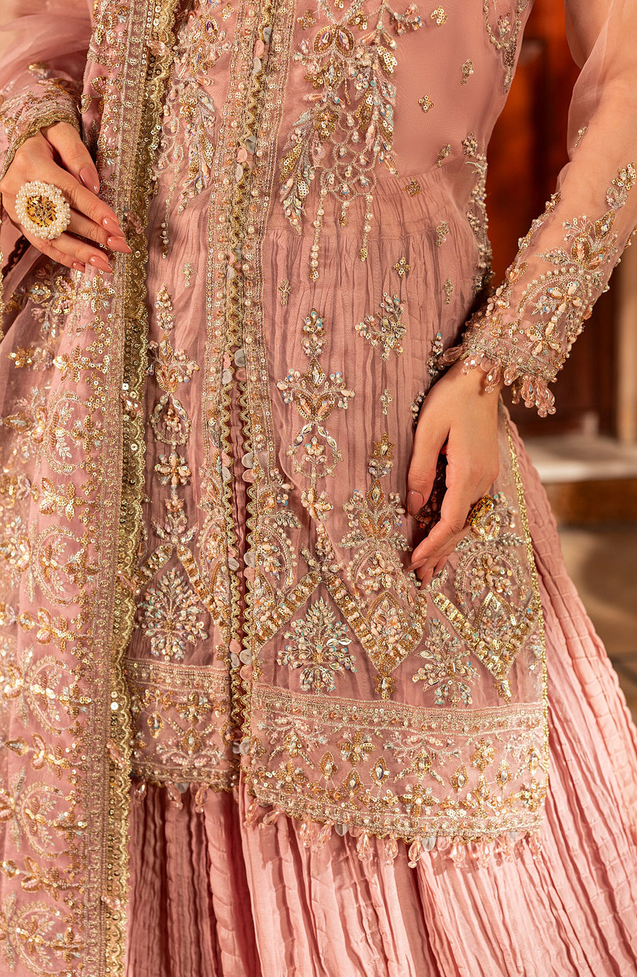 Aylin Wedding Formal Embroidered Organza Unstitched 3Pc Suit - MAUVE MIST