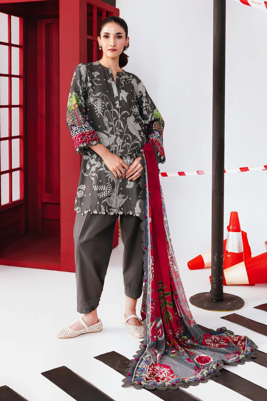 Maria.B M.Basics Printed Marina Twill Unstitched 3Pc Suit MB-CUS25-1106-A
