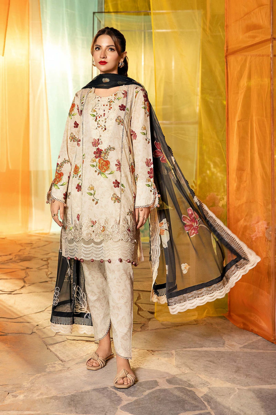 Maria.B M.Basics Embroidered Lawn Unstitched 3Pc Suit MB-CUS25-702B