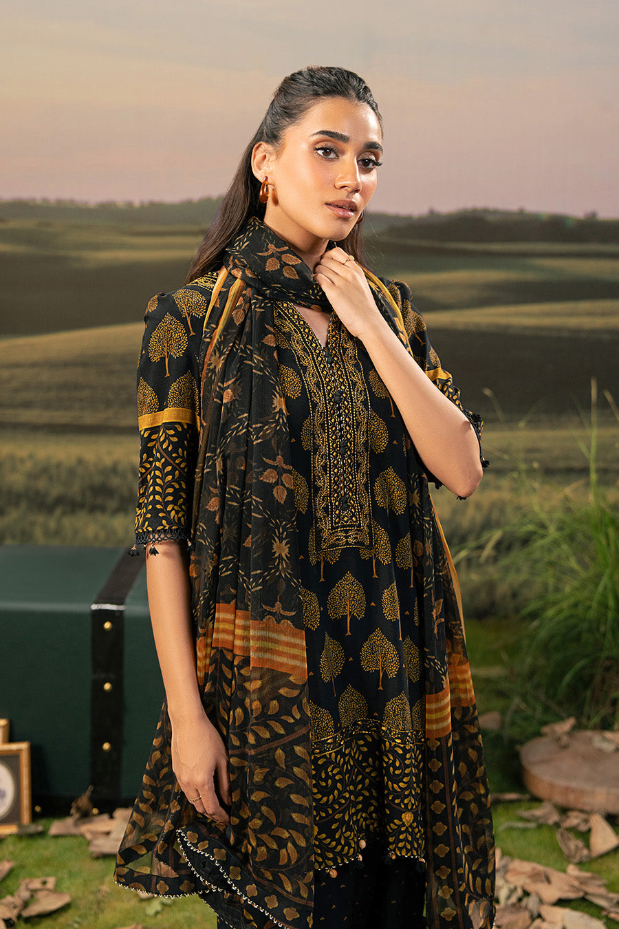 Maria.B M.Basics Embroidered Arabic Lawn Unstitched 3Pc Suit D-03B