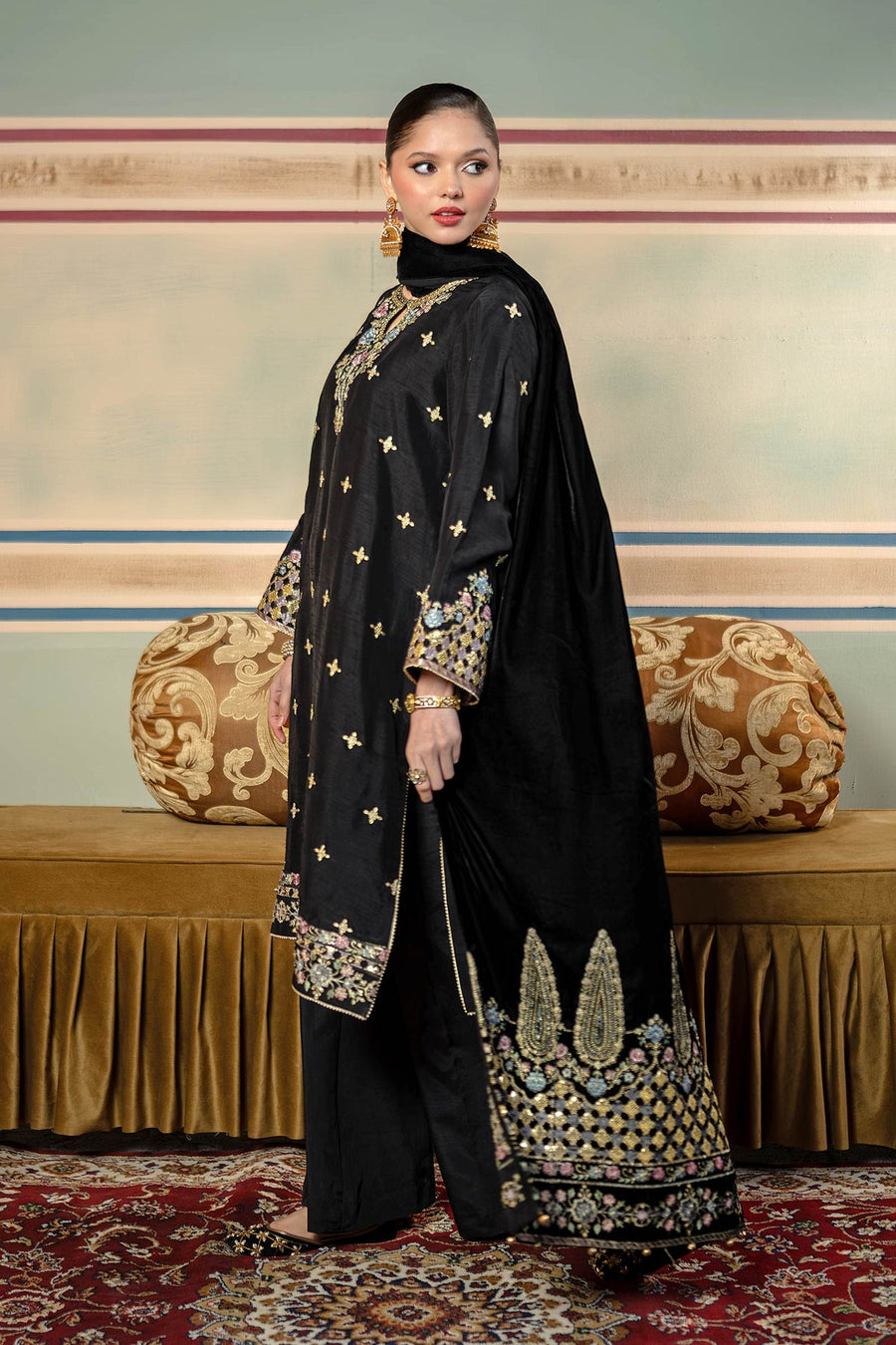 Maria.B M.Basics Festive Embroidered Raw Silk Unstitched 3Pc Suit MB-USW24-601