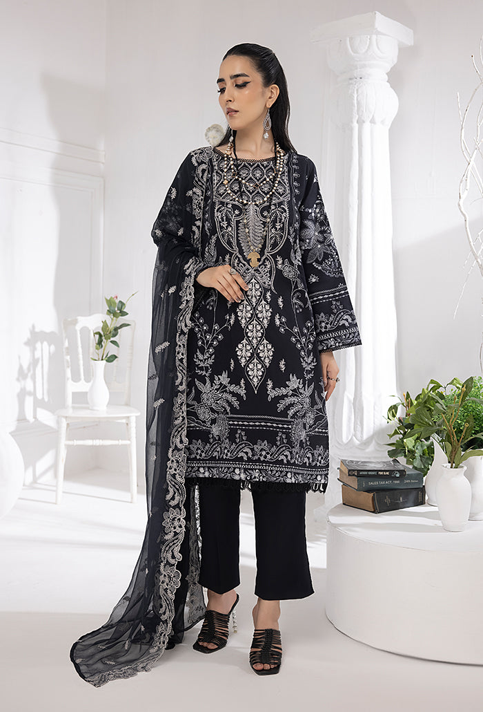 Monochrome by Humdum Unstitched Printed Lawn 3Pc Suit MC-03