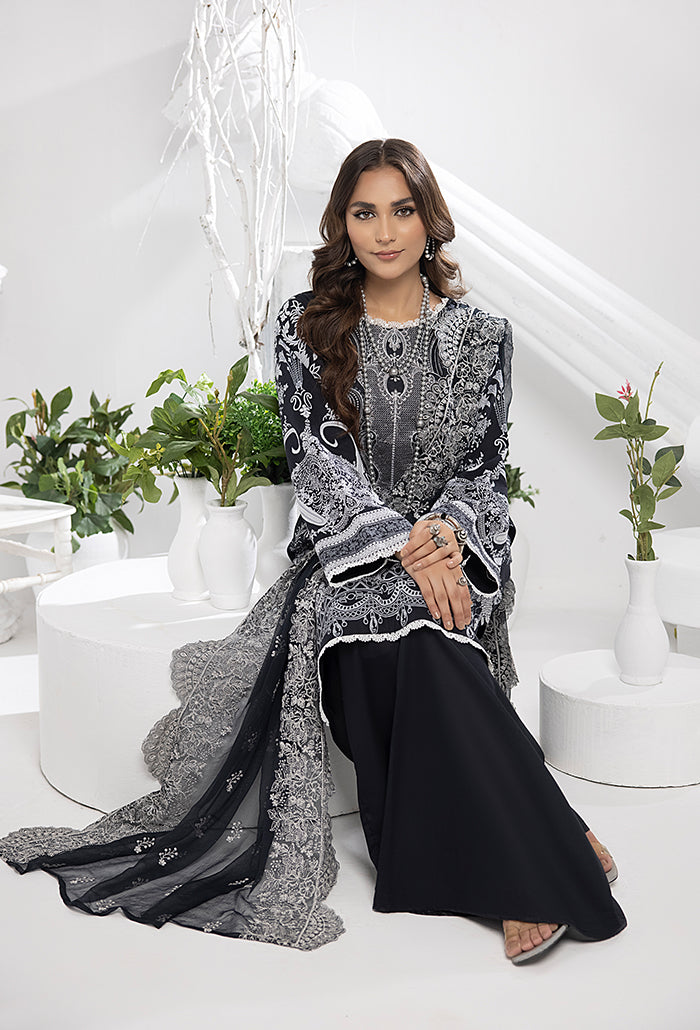 Monochrome by Humdum Unstitched Printed Lawn 3Pc Suit MC-06