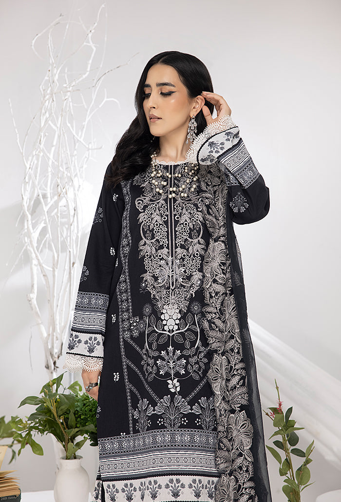 Monochrome by Humdum Unstitched Printed Lawn 3Pc Suit MC-08