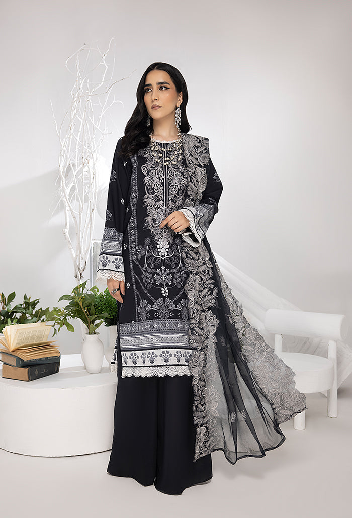 Monochrome by Humdum Unstitched Printed Lawn 3Pc Suit MC-08