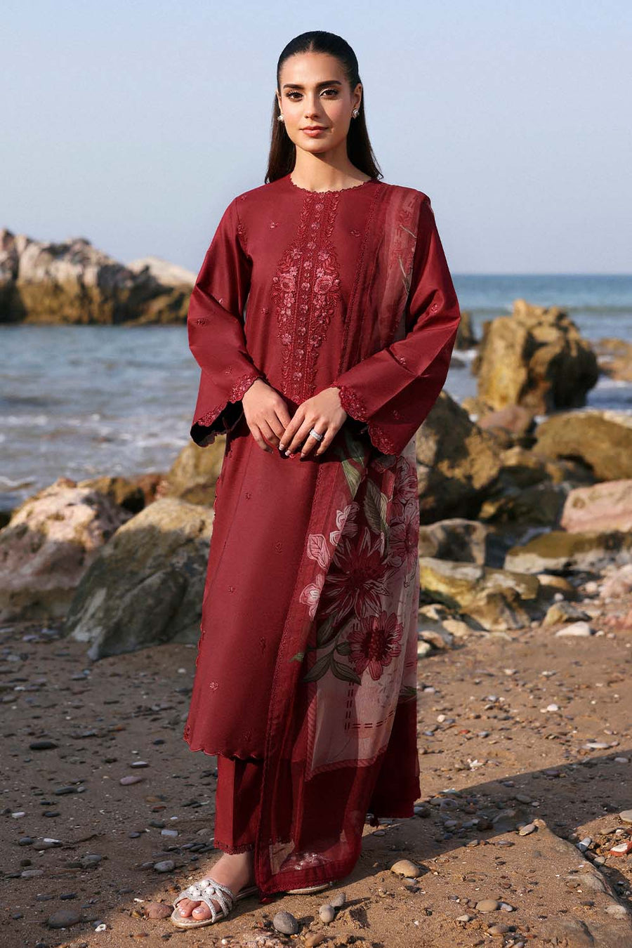 Seran Afsanah Embroidered Lawn Unstitched 3Pc Suit D-02 MEHRU