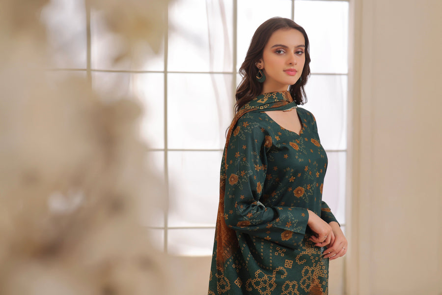 Feathers Digital Printed Dhanak Unstitched 3Pc Suit MELTUM-FT299