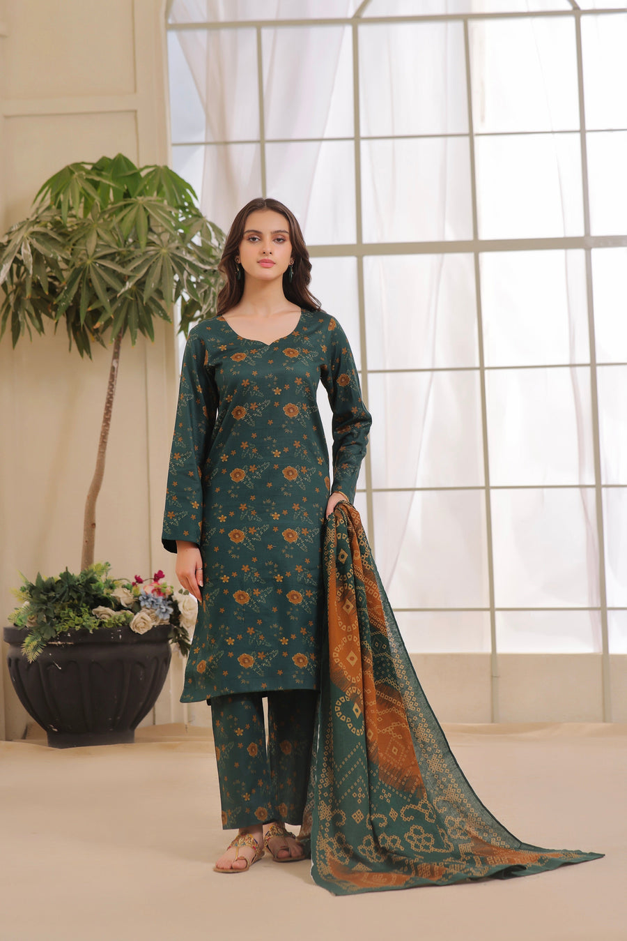 Feathers Digital Printed Dhanak Unstitched 3Pc Suit MELTUM-FT299