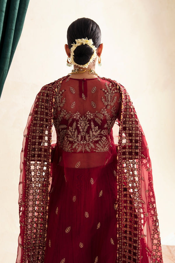 Ayzel Luminara Unstitched Luxury Wedding Formal 3Pc Suit - MERLOT