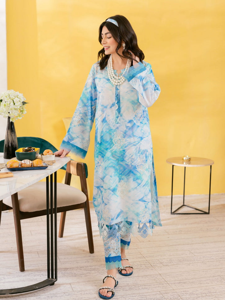 Zeenat by Amna Khadija Embroidered Chikankari Lawn Unstitched 3 Piece Suit - AM25ZNT - D-02 - Blue - Summer Collection main image 1