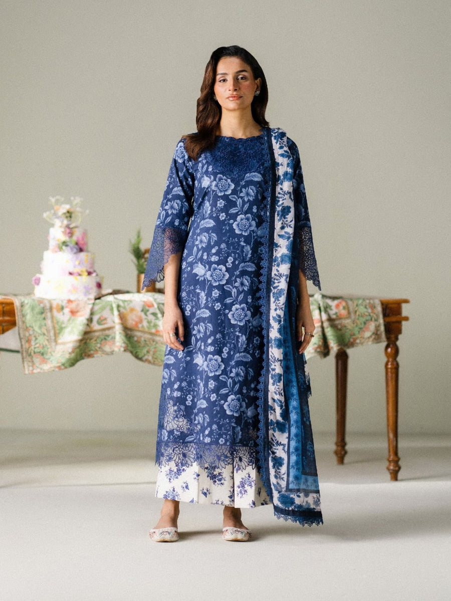 Faiza Faisal FNF Prints Unstitched Embroidered Lawn 3Pc Suit - MIDNIGHT MEADOW