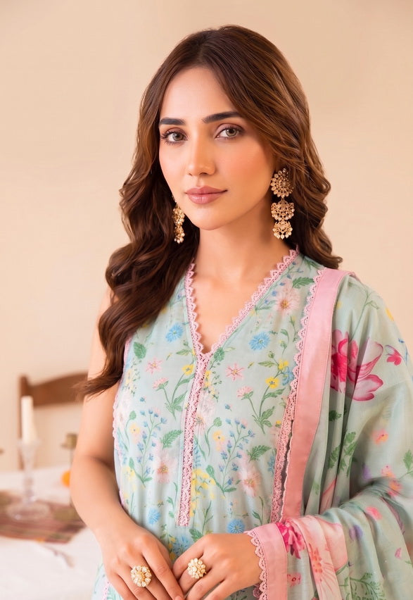 Faiza Faisal FNF Prints Unstitched Lawn 3Pc Suit - MINT DAISY