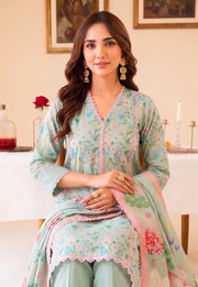 Faiza Faisal FNF Prints Unstitched Lawn 3Pc Suit - MINT DAISY