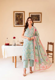 Faiza Faisal FNF Prints Unstitched Lawn 3Pc Suit - MINT DAISY