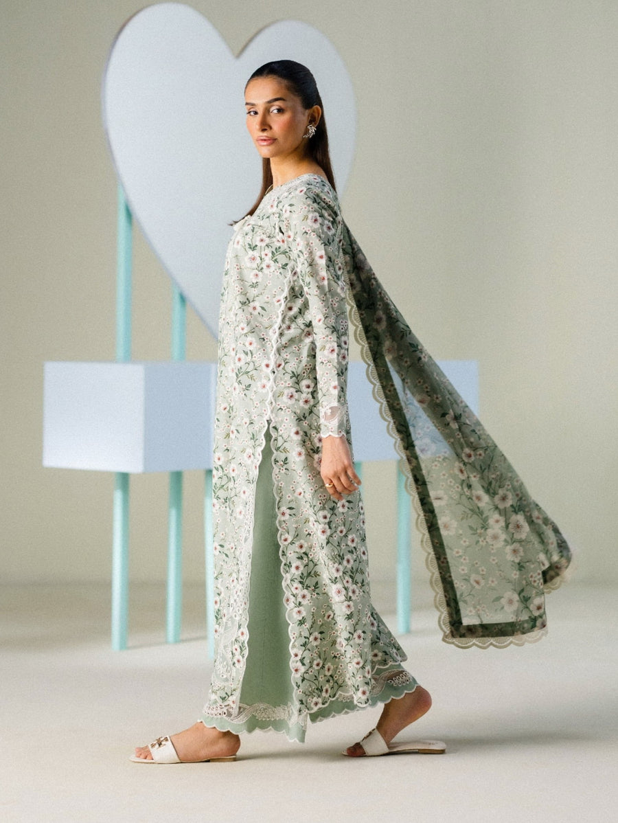 Faiza Faisal FNF Prints Unstitched Embroidered Lawn 3Pc Suit - MINT MUSE