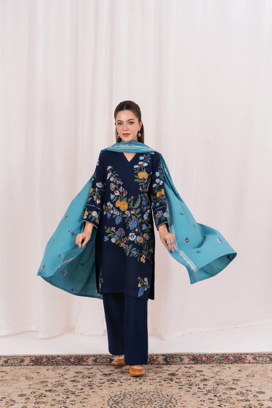 Feathers Fully Embroidered Dhanak Unstitched 3Pc Suit MIREVE-FT557