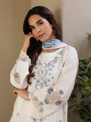 Faiza Faisal Marine Embroidered Luxury Lawn Unstitched 3Pc Suit - MIRHA
