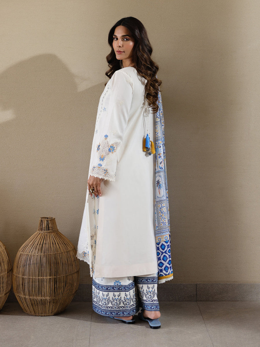 Faiza Faisal Marine Embroidered Luxury Lawn Unstitched 3Pc Suit - MIRHA