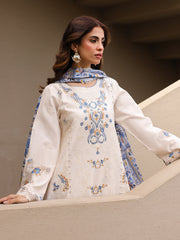 Faiza Faisal Marine Embroidered Luxury Lawn Unstitched 3Pc Suit - MIRHA