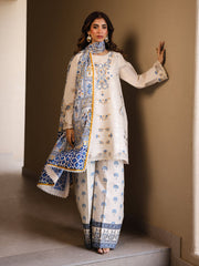 Faiza Faisal Marine Embroidered Luxury Lawn Unstitched 3Pc Suit - MIRHA