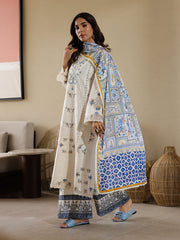 Faiza Faisal Marine Embroidered Luxury Lawn Unstitched 3Pc Suit - MIRHA