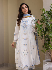 Faiza Faisal Marine Embroidered Luxury Lawn Unstitched 3Pc Suit - MIRHA