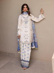Faiza Faisal Marine Embroidered Luxury Lawn Unstitched 3Pc Suit - MIRHA