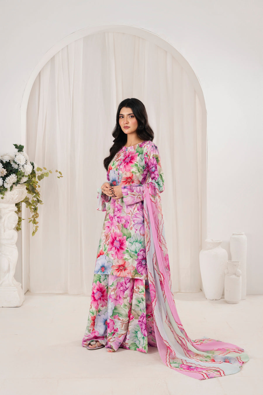 Feathers Frilly Flowers Unstitched Digital Printed Lawn 3Pc Suit MIRZELLA-FT708