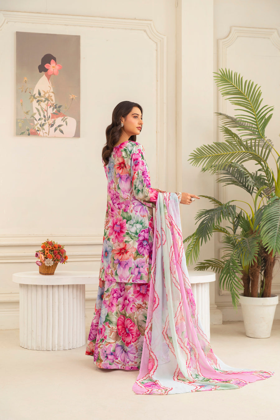 Feathers Frilly Flowers Unstitched Digital Printed Lawn 3Pc Suit MIRZELLA-FT708