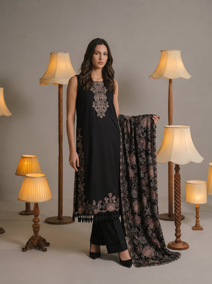 Viana by Sanam Saeed Embroidered Karandi Unstitched 3Pc Suit - MIST
