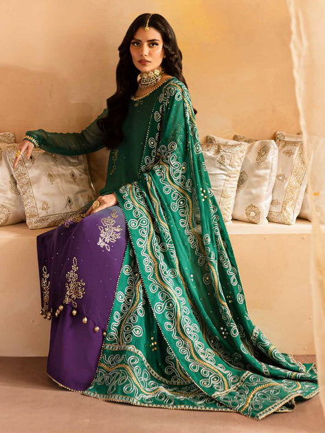 Nureh Mukeshkari Embroidered Chiffon Unstitched 3Pc Suit MK-01