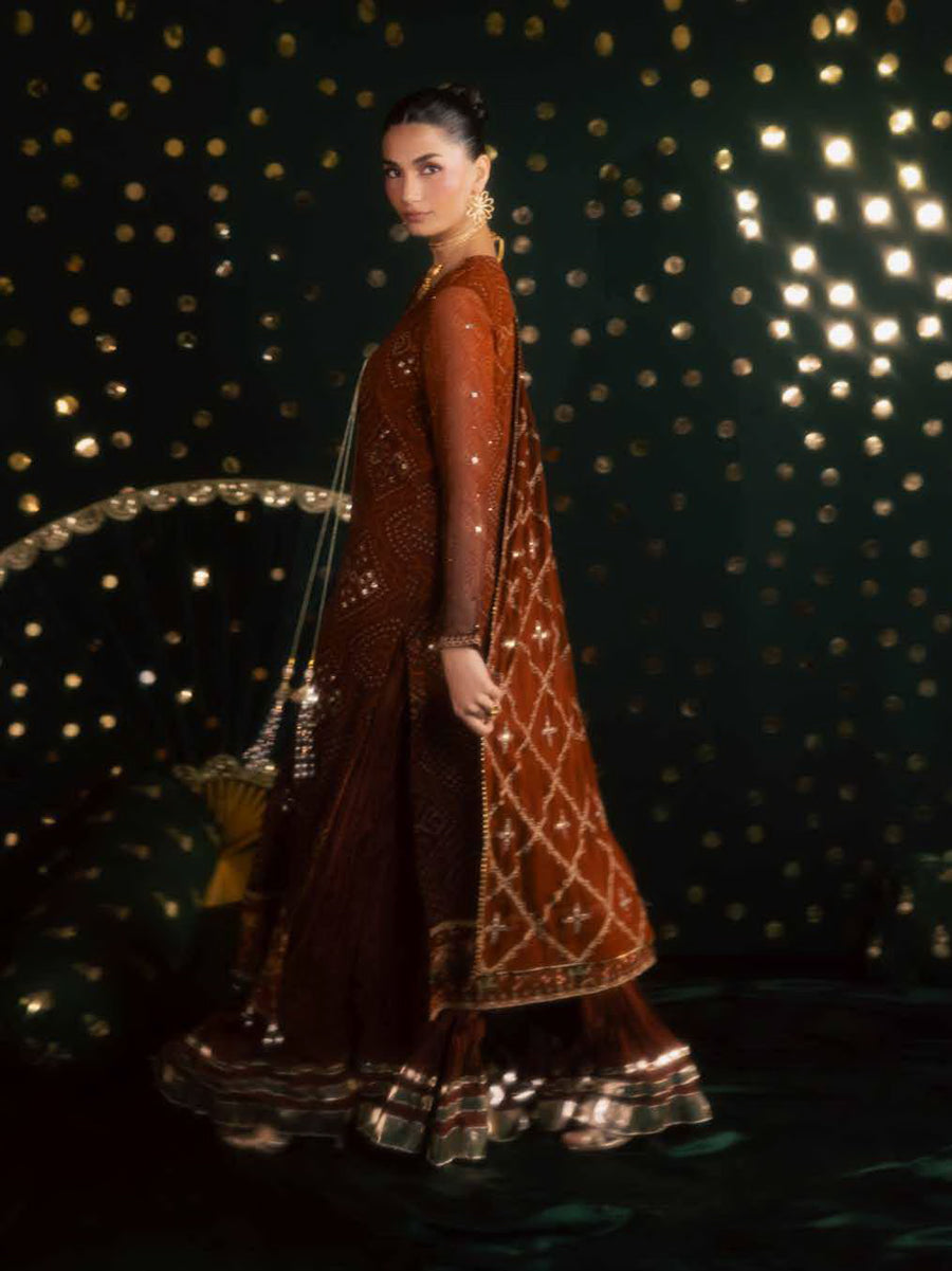 Nureh Mukeshkari Embroidered Mukesh Chiffon Unstitched 3Pc Suit MK-19