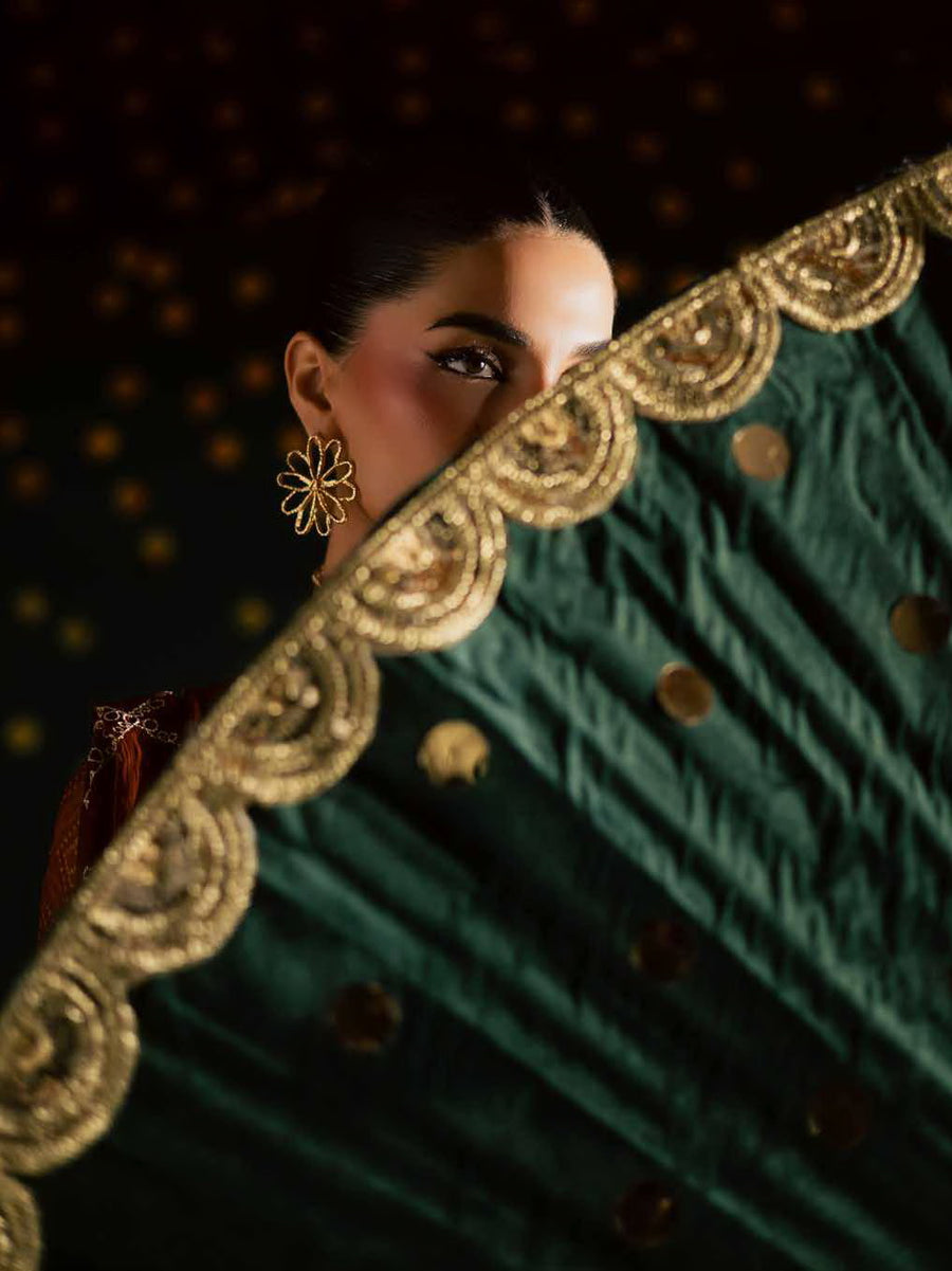 Nureh Mukeshkari Embroidered Mukesh Chiffon Unstitched 3Pc Suit MK-19