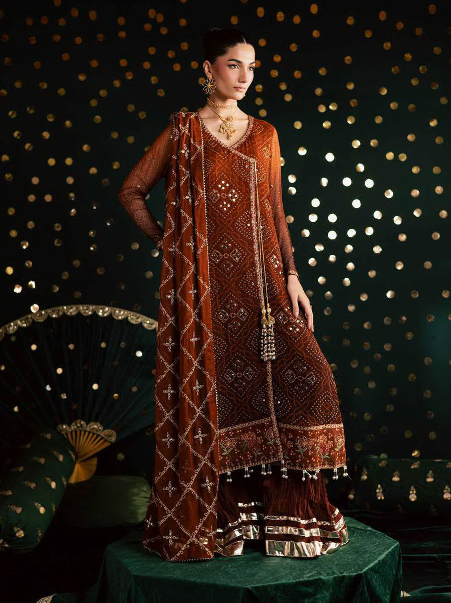 Nureh Mukeshkari Embroidered Mukesh Chiffon Unstitched 3Pc Suit MK-19