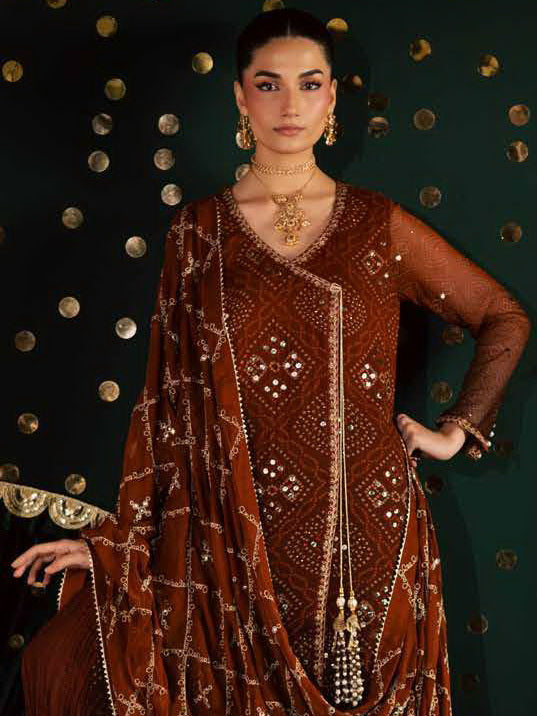 Nureh Mukeshkari Embroidered Mukesh Chiffon Unstitched 3Pc Suit MK-19