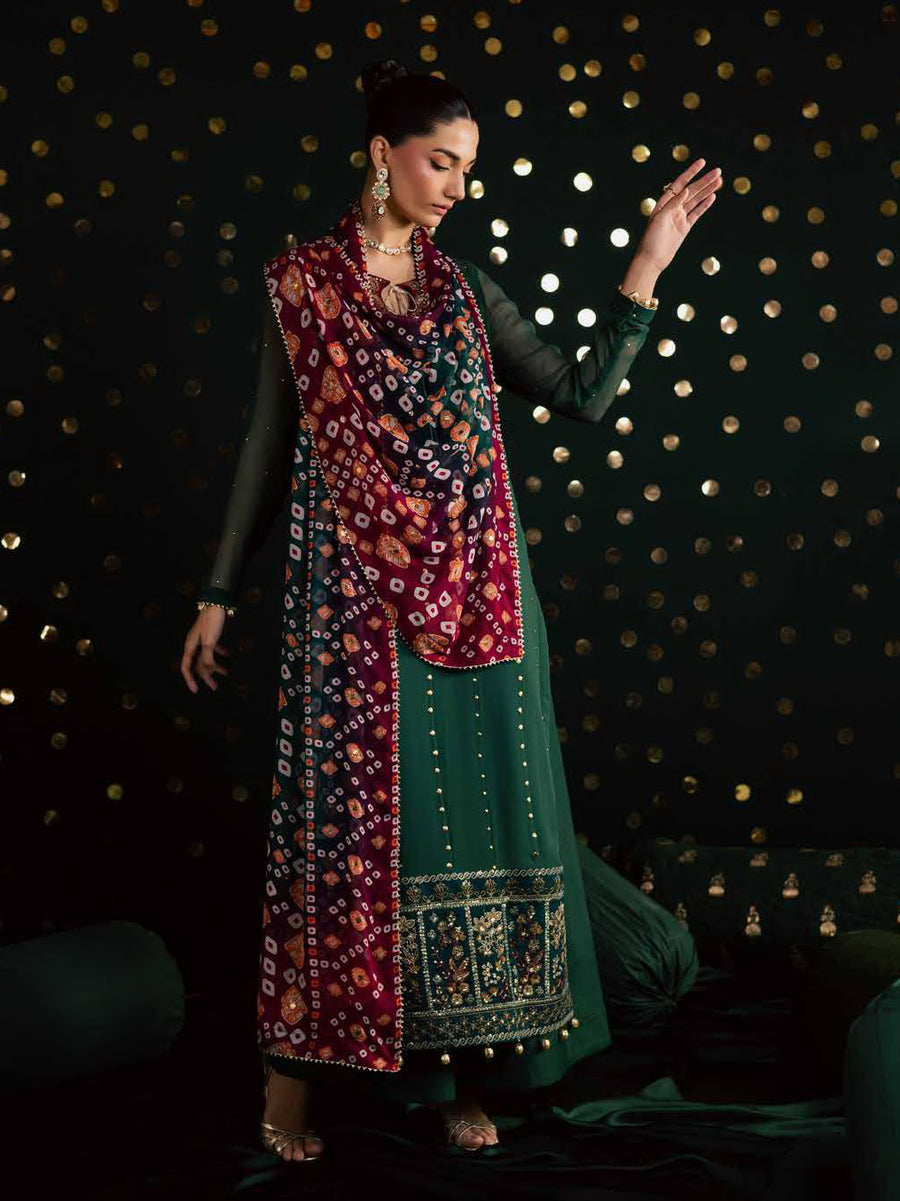 Nureh Mukeshkari Embroidered Mukesh Chiffon Unstitched 3Pc Suit MK-20