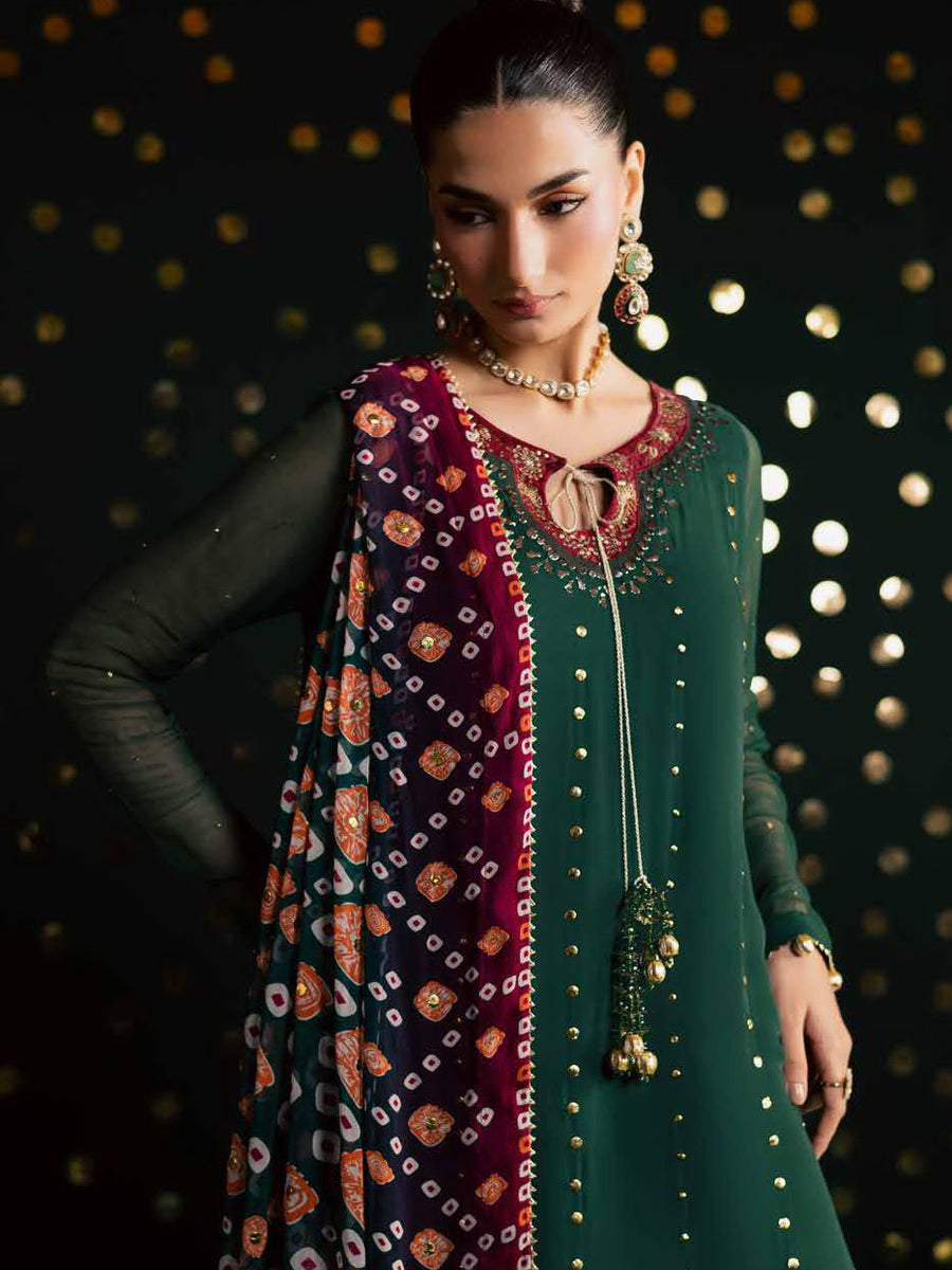Nureh Mukeshkari Embroidered Mukesh Chiffon Unstitched 3Pc Suit MK-20