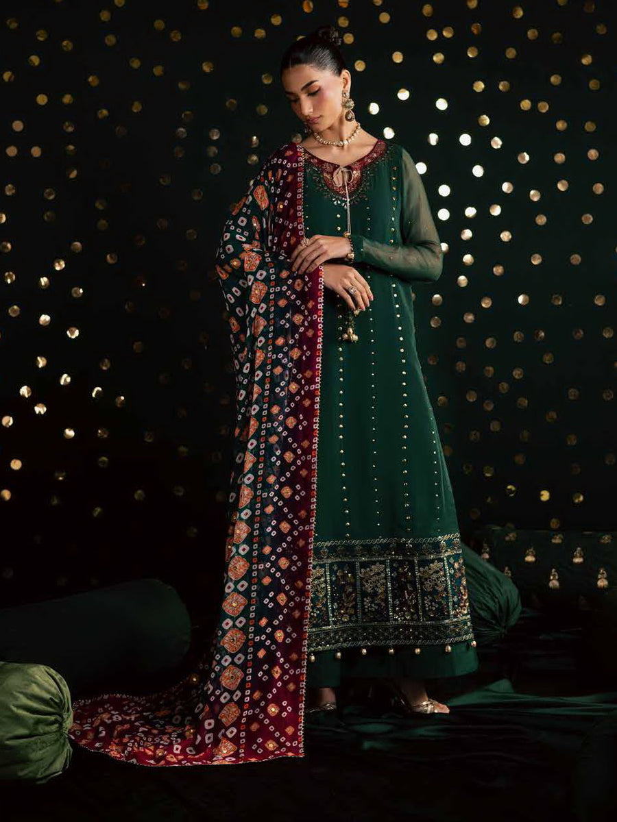 Nureh Mukeshkari Embroidered Mukesh Chiffon Unstitched 3Pc Suit MK-20