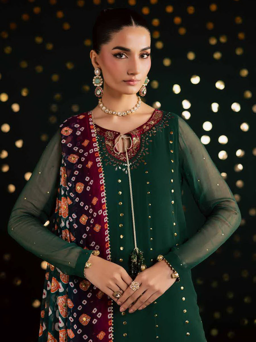Nureh Mukeshkari Embroidered Mukesh Chiffon Unstitched 3Pc Suit MK-20