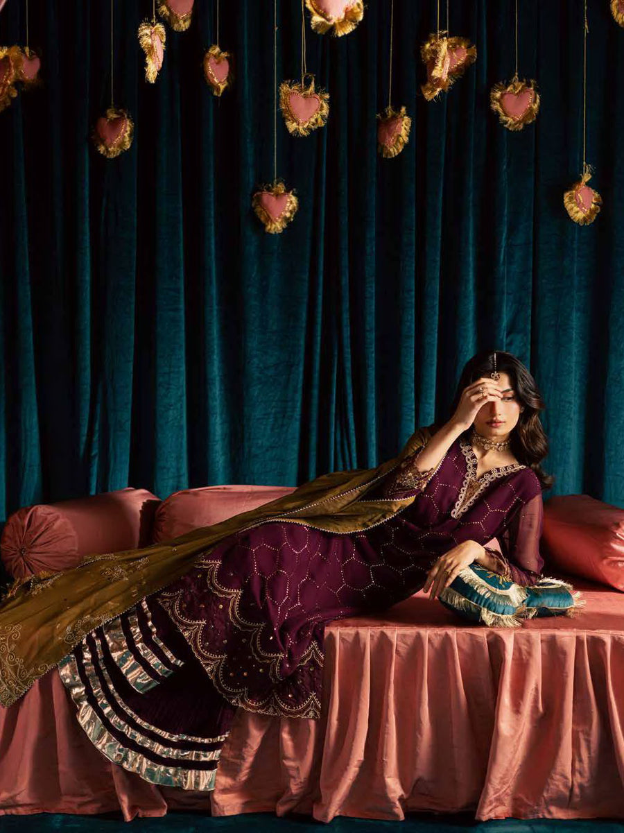 Nureh Mukeshkari Embroidered Mukesh Chiffon Unstitched 3Pc Suit MK-21