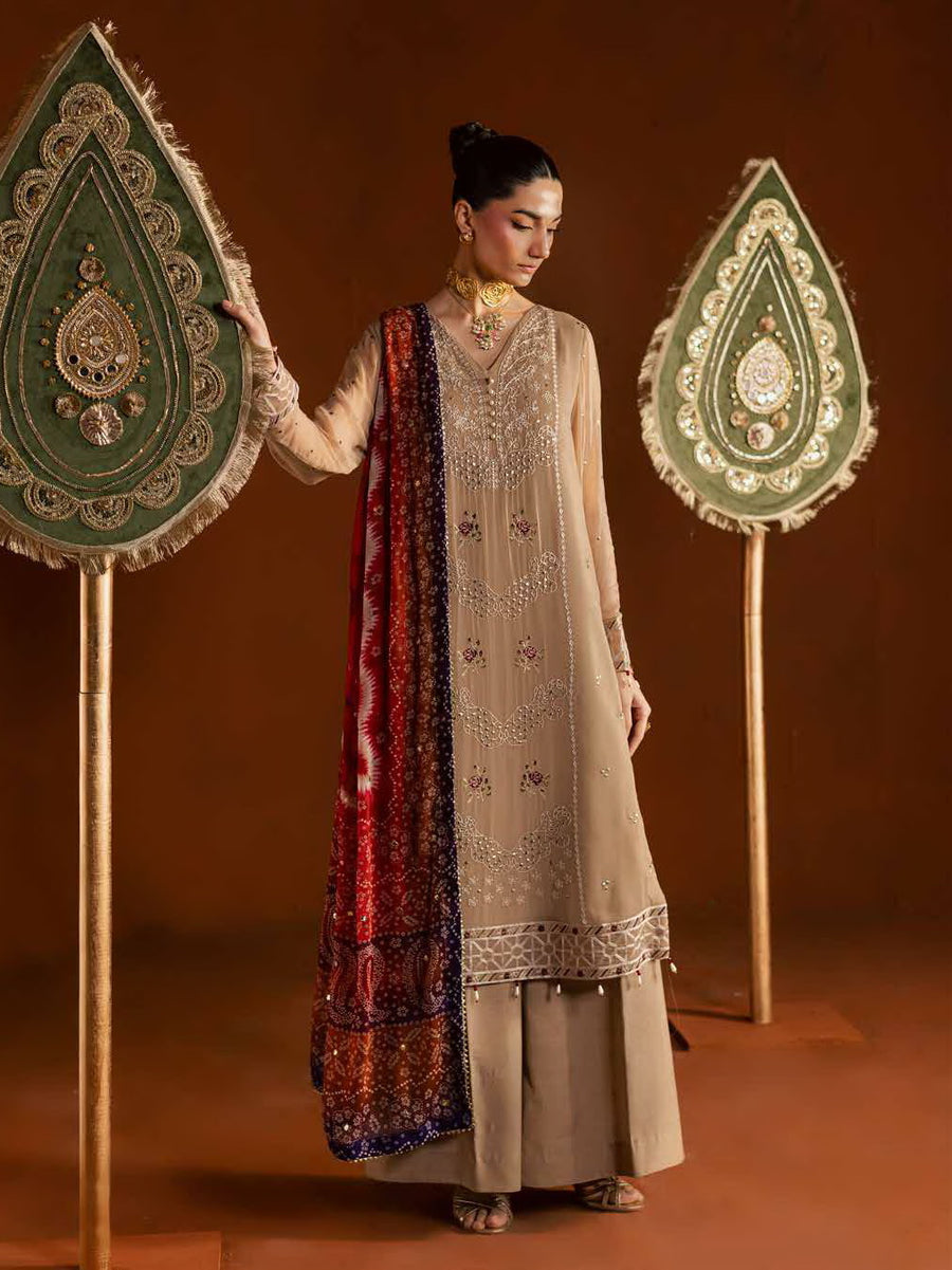 Nureh Mukeshkari Embroidered Mukesh Chiffon Unstitched 3Pc Suit MK-22